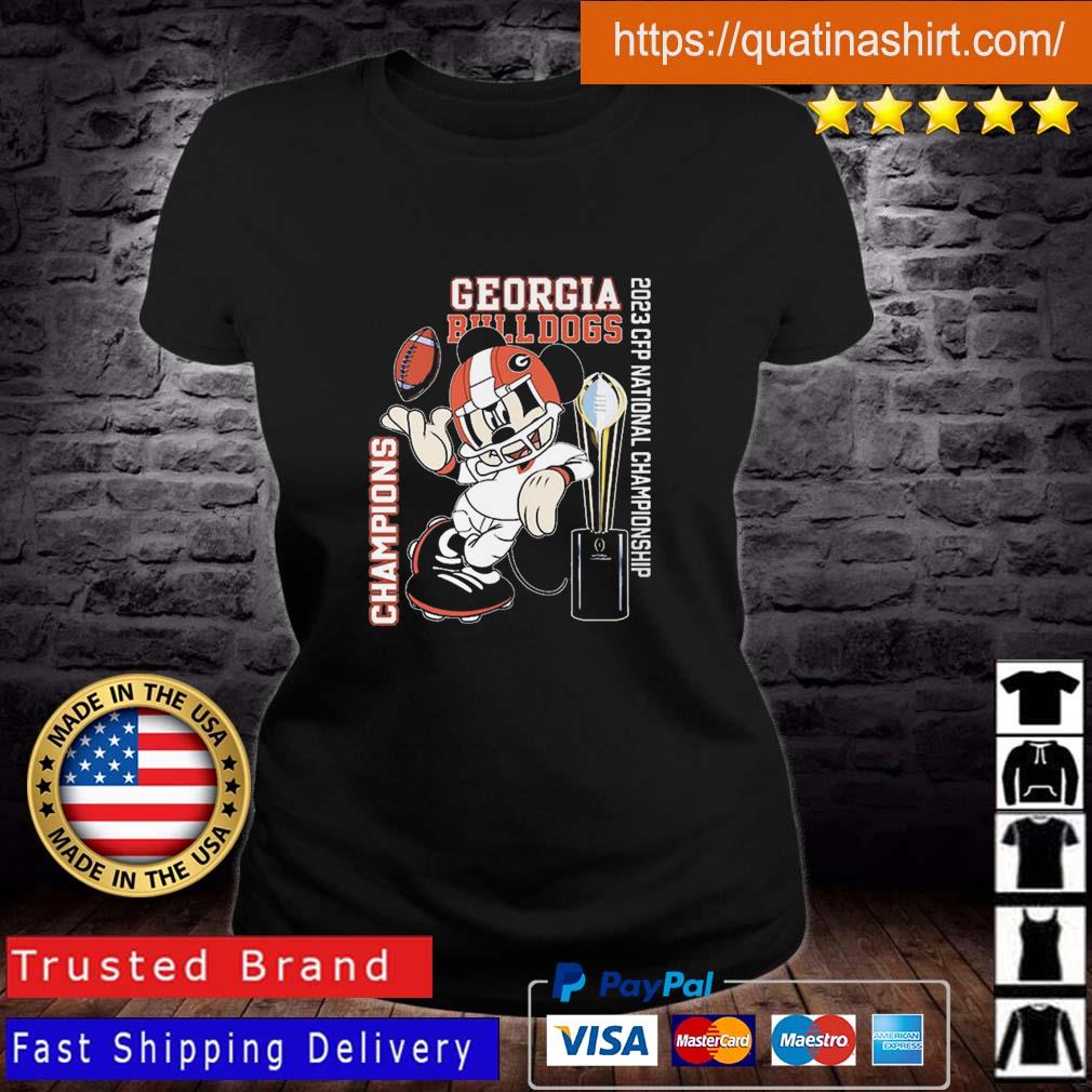 Mickey Mouse Georgia Bulldogs 2023 Cfp National Championship Champions Shirt $21.95 Ladies