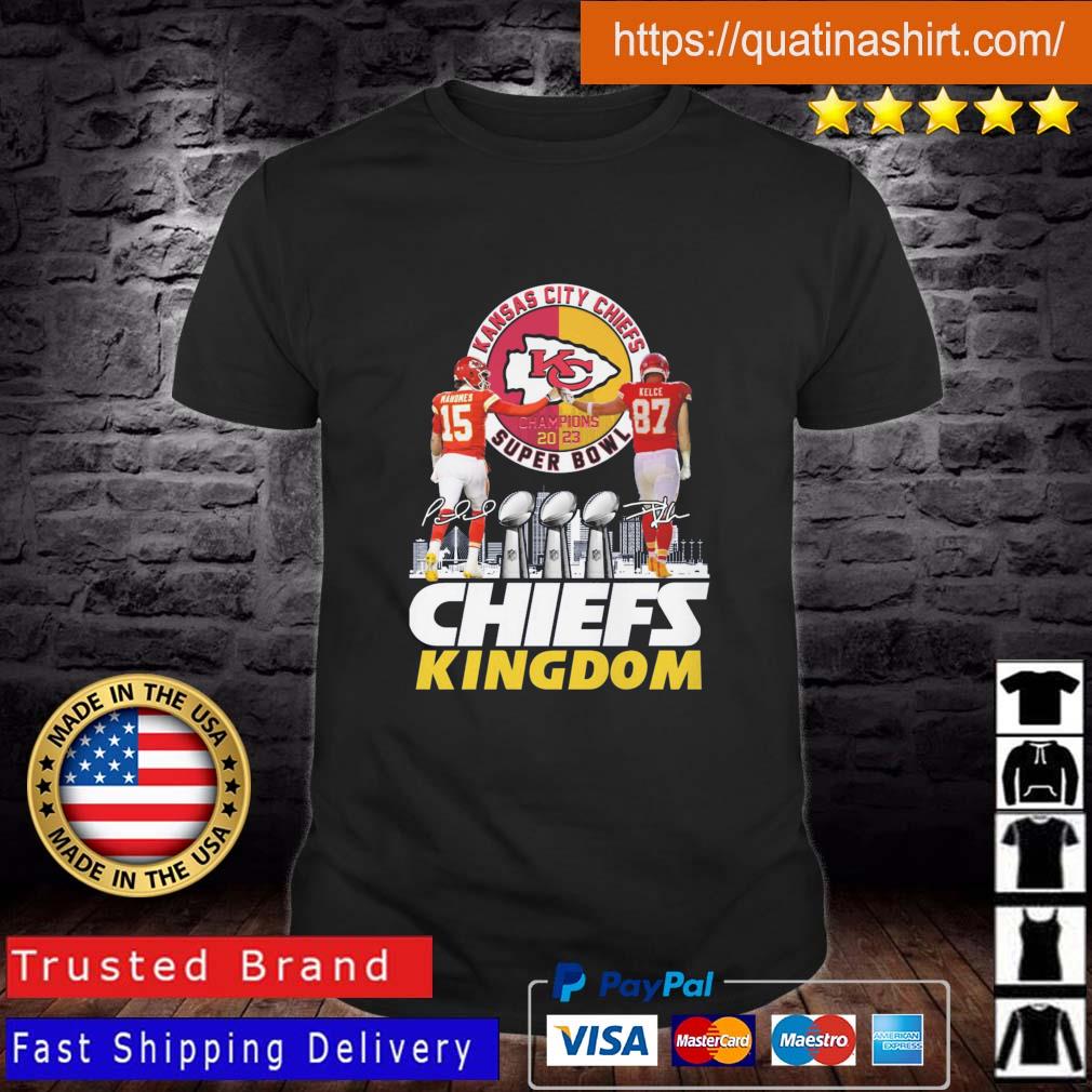 Kansas City Chiefs Patrick Mahomes And Travis Kelce 2023 Super Bowl LVI  Champions Chiefs Kingdom T-shirt - REVER LAVIE