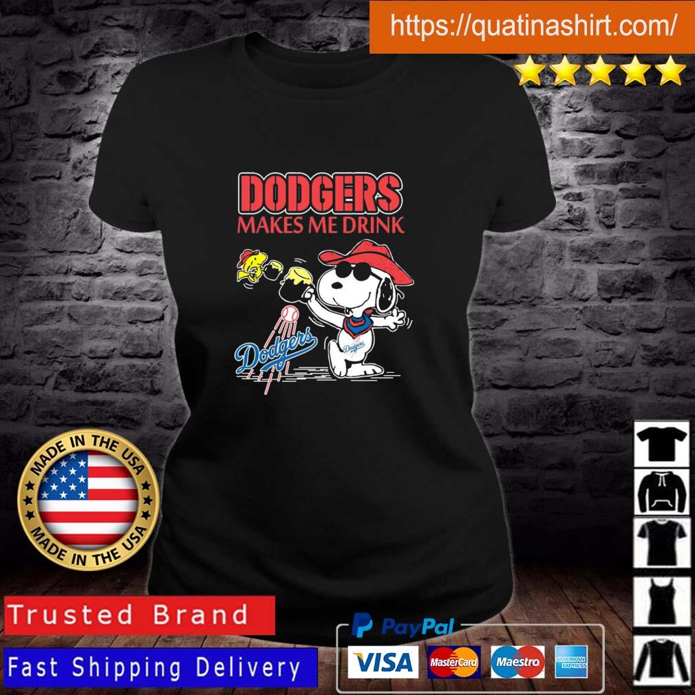 Funny Snoopy and Woodstock Dodgers makes me Drink Beer shirt, hoodie,  sweater and long sleeve
